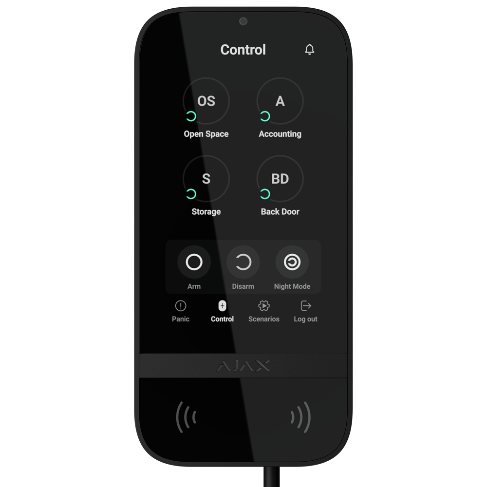 Clavier de commande tactile filaire Ajax KeyPad TouchScreen Fibra - Écran IPS 5" et RFID (Grade 3 - Noir) — Claviers Ajax